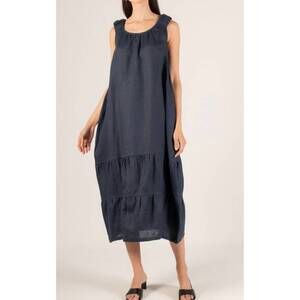 NEW BEFORE YOU COLLECTION linen scrunchie strap harem dress in navy